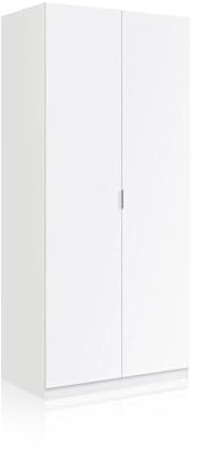 duehome | Armario Ropero 2 Puertas, Armario Habitación, Dormitorio, Modelo Astra, Acabado en Color Blanco Soft, Medidas: 81 cm (Ancho) x 180 cm (Alto) x 52 cm (Fondo)
