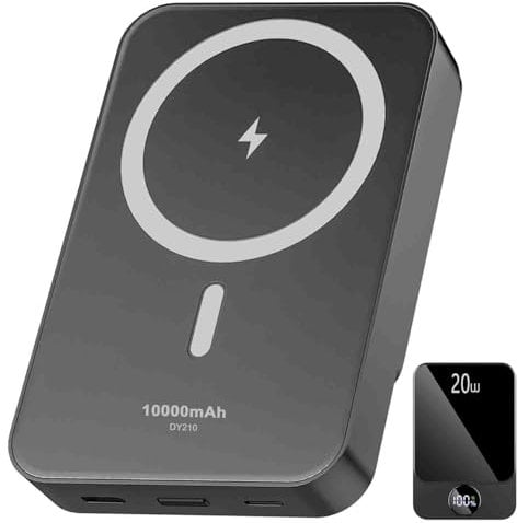 Magnetic Power Bank 10000mAh,20W Fast Charging Portable Charger, Battery Pack with LED Display, Small USB-C Wireless Power Bank with Mag-safe for iPhone 16/15 Plus/Pro/Max,14/13/12 Series,Black