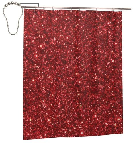 Hyaszst Bath Curtain Waterproof Fabric Home Decor Shower Curtains,Red Glitter Pattern Print