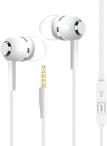mivceklw Earbuds, in-Ear Headphones, 3,5 mm Mic Earphones, Bass Boost Audio, Noise Isolamento Design, for Gamings, Travel, Workout, School, Music,10,64 g Black White