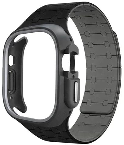 KAVJU Funda de TPU Correa de silicona para Apple Watch Band Ultra 2 49 mm 45 mm 44 mm 41 mm Funda protectora Pulsera para Iwatch Series 9 8 7 6 5 4 Correas de reloj(Black BH,44mm)