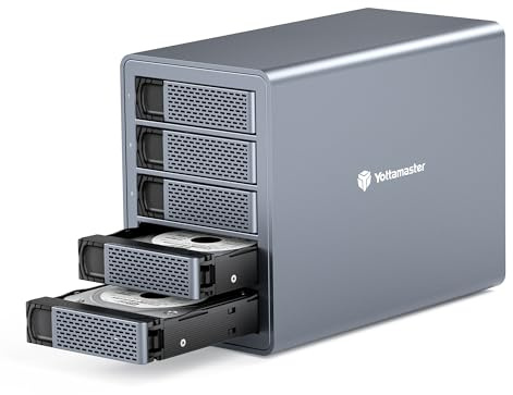 Yottamaster 5 Bay Hard Drive Enclosure Daisy Chain, 10Gbps USB C HDD Enclosure for 3.5&2.5 SATA HDD/SSD, 90TB(5x18TB), Non-RAID Aluminum DAS Daisy Chain 270TB Storage Expansion [FS5C3]