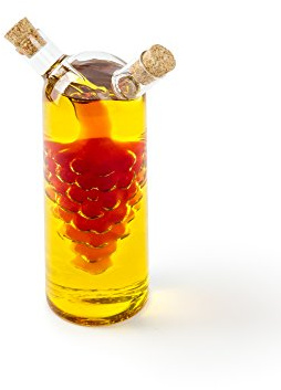 Grape Design Dual Cruet Set for Olive Oil and Vinegar, Leak-Proof Glass Dispenser with Elegant Stopper, Kitchen and Dining Table Decor, Clear