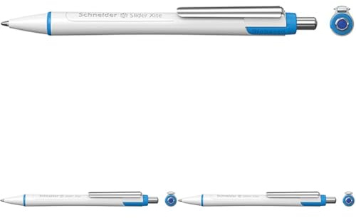 Schneider Schreibgeräte Kugelschreiber Slider Xite, Druckmechanik, XB, blau, Schaftfarbe: Weiß-Cyan, 133203 (Packung mit 3)