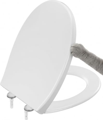 DERW Soft Close Toilet Seat Wrapover, Urea-Formaldehyde White Toilet Seat | One-Button Quick Release & Adjustable Top-Fixing Hinges, Easy to Fit & Clean, Heavy Duty 250kg, Fits Most O-Shaped Toilets