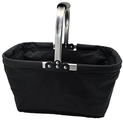 30L Faltbarer Einkaufskorb, Stabiler Klappkorb mit gepolstertem Aluminiumgriff, verstärktem Boden und Standfüßen, Großer Faltkorb 46 x 27 x 25 cm für Familie, Supermarkt, Picknick, Camping und Auto