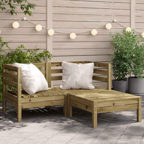 Mokuyary Gartensofa 2-Sitzer mit Hocker Kiefernholz Imprägniert Gartenmöbel Set, Outdoor Balkonset Terrassenmöbel, Gartenlounge Sitzgruppe für Terrasse, Balkon, Garten