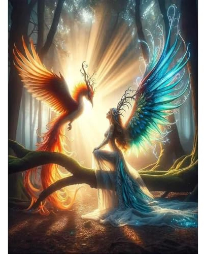 Fee Diamond Painting Set für Erwachsene - Wald Diamond Painting Kits | 5D Wald Phönix Diamant Malerei Set, Fantasie DIY Diamantmalerei Basteln Bilder Arts als Geschenk für Home Wand Décor 30x40 cm