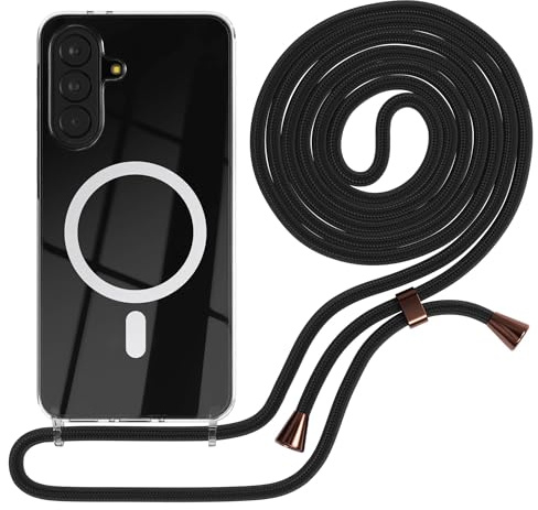 EAZY CASE - Handykette kompatibel mit Galaxy A37 Kette zum Umhängen Stoßfest Handyhülle für Galaxy A37 Silikon Hülle mit Band Handytasche Transparent als Fallschutz in Schwarz - Clips Schwarz