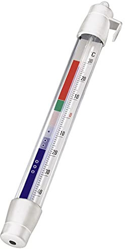 Xavax Thermomètre analogique pour réfrigérateur, freezer ou congélateur (à suspendre au réfrigérateur, congélateur, cave à vin, minibar, minimum -40 degrés, maximum 30 degrés, format stylo) Blanc, -40°C/+30°C