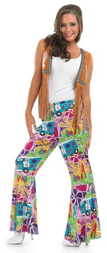 Fun Shack Hippie Kostüm Damen, Hippie Hose Damen, 70er Jahre Outfit Frauen, Flower Power Hose, Halloween Kostüm Frauen, Karvenal Kostum, Fasching, XL