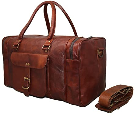 Jaald 50 cm Echt Leder Ledertasche Weekender Gepäck Reisetasche Reisegepäck Sporttasche Duffel Tasche Wochenendtrip Handgepäck Duffel Gym Bag Wasserdicht Carry on Tasche für Männer Frauen Geschenk