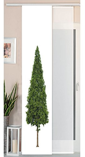 Gardinenbox 2er Set Schiebegardine Flächenvorhang Wildseide Optik und Voile Paneel, 245x45, Baum, 80400