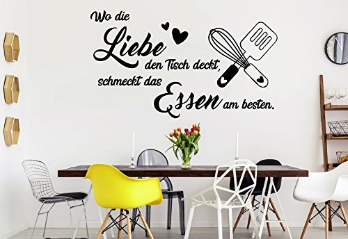 tjapalo® s-pkm364 Wandtattoo Küche Wandtattoo wo die Liebe den Tisch deckt schmeckt das Essen am besten (B58 x H30 cm)