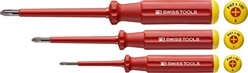 PB Swiss Tools PHILLIPS Kreuzschraubendreher-Set Elektriker VDE PB 5548, 3-tlg. (PH0/PH1/PH2), Isoliert bis 1.000 Volt, 100% Swiss Made, Unbegrenzte Garantie, Rot