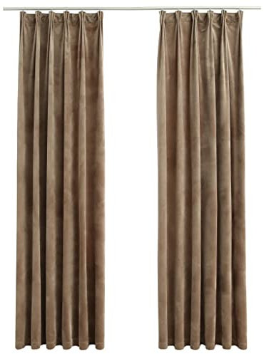 vidaXL 2X Vorhang Verdunkelung mit Haken Verdunkelungsvorhang Kräuselband Thermo Gardine Blickdicht Vorhänge Wohnzimmer Samt Beige 140x225cm