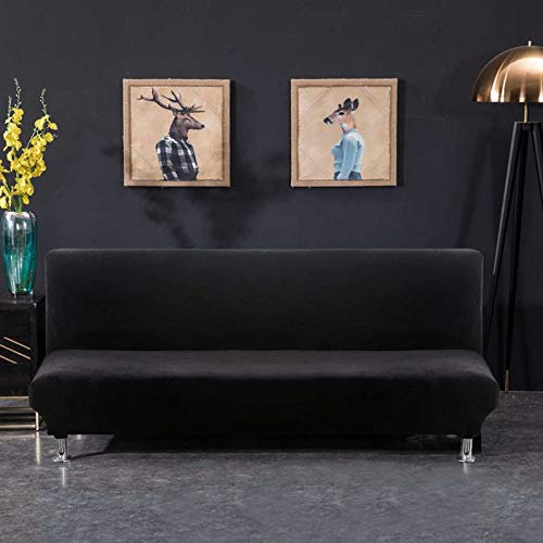 PETCUTE Sofabezug ohne armlehne futonbezug Stretch sofahusse ohne armlehne sofaüberwurf schlafsofa bezug ohne armlehne Schwarz