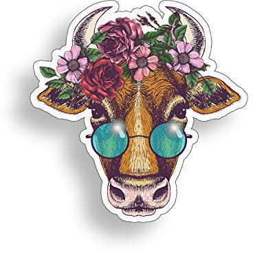Sticker-Designs 15cm! Klebe-Folie Wetterfest Made-IN-Germany Cow Kuh-Stier-Kopf Peace Blumen bunt Power Hippie Sonnen-Brille Z46 UV&Waschanlagenfest Auto-Aufkleber Profi-Qualität! AUCH OHNE Rand!