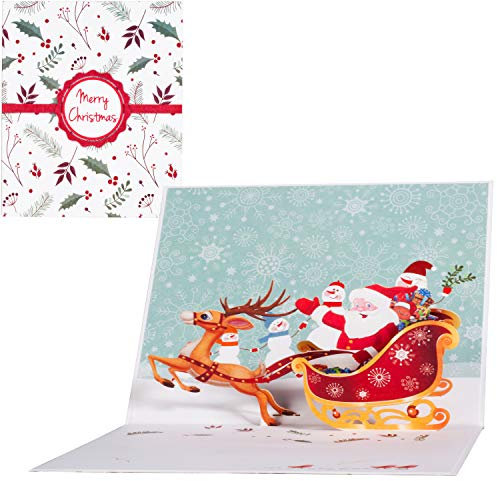 3D Karte für Weihnachten Pop Up Weihnachtskarte mit Umschlägen Weihnachtsmann und Elch Geschenkkarte Dreidimensional Karten Weihnachten Pop-Up-Karte mit Umschlag