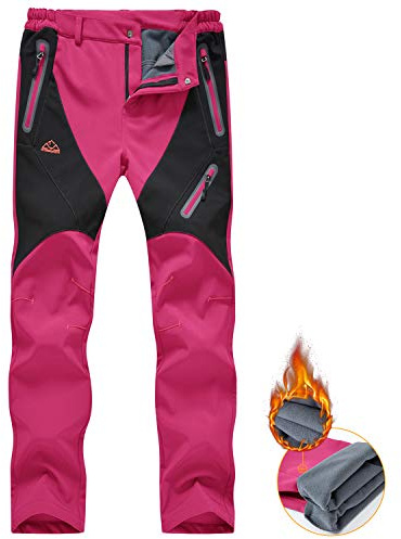 donhobo Womens Walking Waterproof Trousers Thermal Fleece Lined Ladies Winter Outdoor Windproof Warm Softshell Hiking Fishing Ski Snow Pants Red S