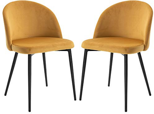 HOMCOM Lot de 2 chaises Salle à Manger Chaise de Cuisine scandinave Chaise en Velours rembourrée avec Pieds effilés en métal, pour Salon, Salle à Manger, Jaune