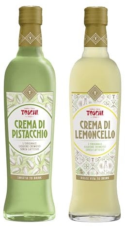Confezione Mista di 2 Bottiglie di CREME AL LIQUORE TOSCHI (Tiramisù, Pistacchio e Lemoncello)