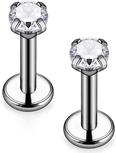 FECTAS 2er Titan Lippenpiercing Labret Stecker 16G 6/8/10mm Monroe Medusa Helix Tragus Lippe Stecker Piercing