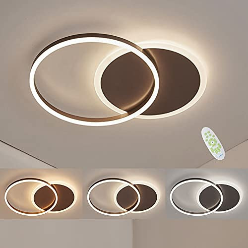 YLFXL 36W 3200lm LED Deckenlamp, Moderne Braune Aluminium Runde Deckenleuchte, Ferndimmung 3000K-6000K, Geeignet Für 8-15㎡ Schlafzimmer Und Wohnzimmer Deckenlamp [L55cm*B40cm*H6cm]
