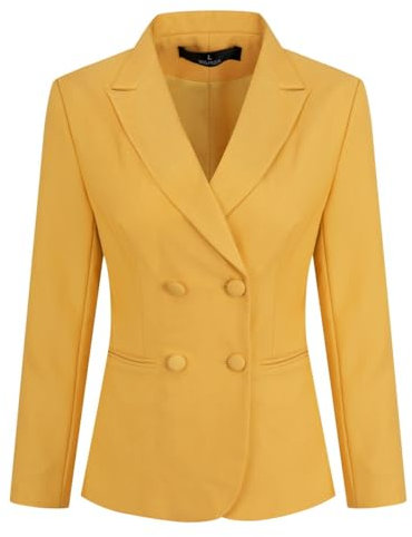YYNUDA Damen Blazer Business Anzug Schlanker Eleganter Kurzblazer mit Zwei Knöpfen,Gelb Blazer,L