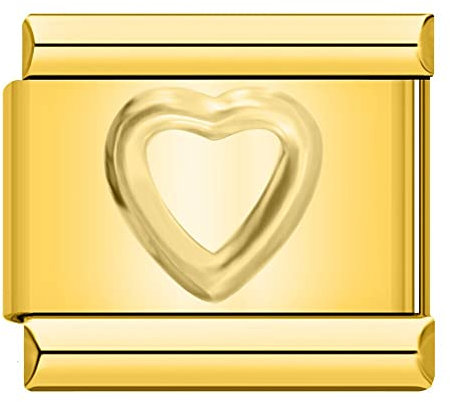 Gold Outlined Heart Charm Link fits all classic 9mm Italian style Bracelets - UK stock