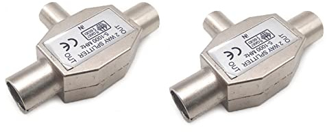WANGCL Divisor coaxial para antena de TV de 2 vías, 2 unidades, conector coaxial para antena, antena separadora, 2 macho a 1 hembra en carcasa de metal coaxial