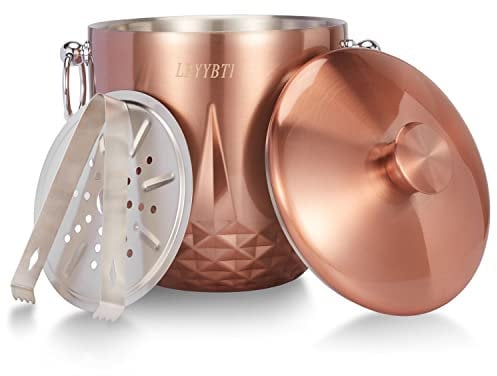 LRYYBTI Ice Bucket with Lid, Double Wall Stainless Steel Insulated ice Bucket, Champagne Bucket, Wine Bucket for Parties, Cocktail bar, Copper, 3L