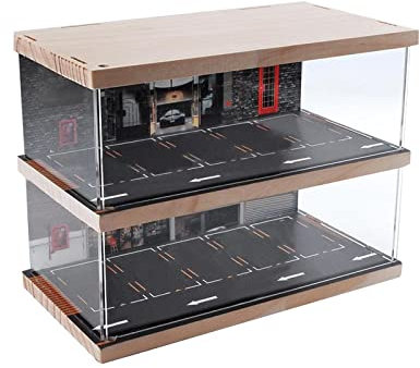 Oshhni 1:64 Vetrina Espositiva, Vetrinetta Espositiva Collezionismo, Vetrina per Parcheggio Collezione Collezione di Protezione per Contenitori Antipolvere in Acrilico Diorama, Doppio Ponte