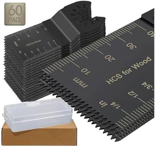 60 Tlg Multitool Sägeblätter Holz Set, Universelle Oszillierwerkzeug Zubehör, Quick Release Oszillierendes Multifunktionswerkzeug Kompatibel mit Fein Multimaster Porter Rockwell Cable Bosch