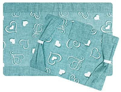 Set Coprifuochi + Copriforno Fornelli forno Cucina Imbottito Fantasia Cuore Tessuto Occhiello Stappo (Turchese)