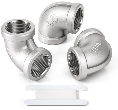 Bwintech 3 Pcs 90 Degree 1 Female to 1 Female BSP Thread Stainless Steel 304 Elbow Connector Pipe Fitting for Pipe Connecting Conversion