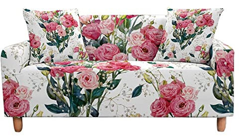 Housses de Canapé Rose en Poudre Blanche Housse de Canapé d'angle Spandex Housse Canape Amovible Lavable Housse Fauteuil Universel Antidérapant Housse de Canape 3 Places avec Accoudoirs