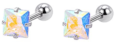 Homxi Ohrringe Stecker,Ohrringe Edelstahl Damen Silber Stern/Herz/Rund/Quadratisch Ohrringe mit Stecker Hellblau(Stern)