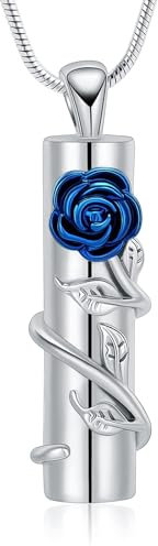 VCCWYQK Kremation Schmuck Rose Blume Urne Halskette mit hohlen Zylinder Kremation Keepsake Urne Anhänger Memorial Lockets für Asche für Frauen Männer (B)