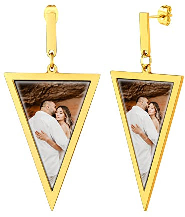 Supcare Frauen Ohrringe Damen Umgekehrtes Dreieck mit Foto Text Custom Männer Witzig Mode Casual Ohrstecker Edelstahl Ohrschmuck Boho Sommer Liebeskind Modeschmuck Gold Ohrringe für Herren Vater