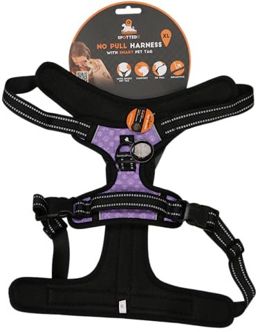 Spotted! PRO Harnas No-Pull – Hundegeschirr mit QR-Token - Hundegeschirr Anti Pull - Wasserdicht - Brustumfang 78-105 cm - Größe XL - Lila