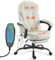 Blisswood Office Chair with Footrest – Ergonomic Desk Chair with 8-Point Back and Neck Massager, 135° Recline, 360° Swivel, Lumbar & Back Support for Home Office or Study Use - Terry Cloth (White)