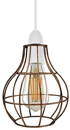 Vintage-Lampenschirm aus Metall, Retro, geometrisch, industriell, Drahtkäfig, Lampenschirm, Lichtschutzkäfig (Brushed Copper 1)
