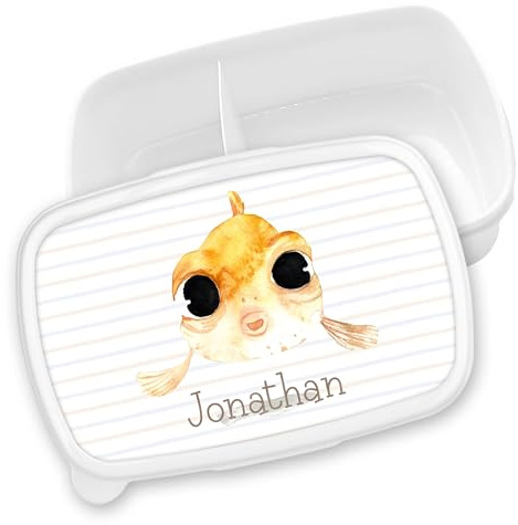 timalo® Brotdose Kinder personalisiert mit Namen | Bento Lunchbox Unterteilung mit Fächern | Jungen Mädchen Kindergarten Schule Motiv Tiere Geschenk | 17- Fisch