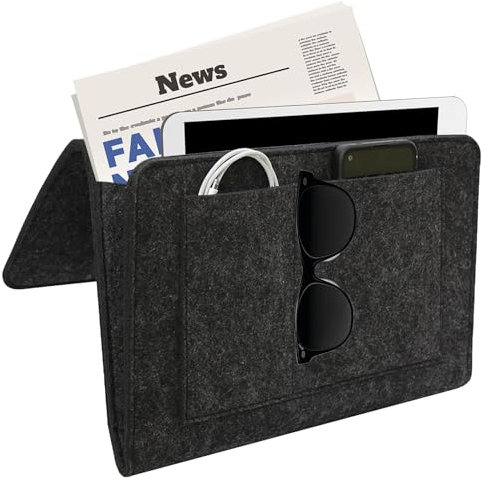QianFenShi Betttasche zum Einhängen,Bett Organizer zum Einhängen,Bettaufhänger-Aufbewahrungstasche,Aufbewahrungstasche Bett,Dicke Filz,Anti-Rutsch,für Handy,iPad,Buch,Brille,Fernbedienung (Schwarz)