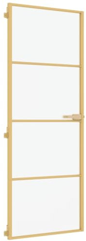 vidaXL Porte Intérieure Mince, Porte Intérieure Moderne, Porte Vitrée, Porte de Chambre, Porte de Salle de Bain Maison, Doré 76x201,5 cm Verre Trempé Aluminium