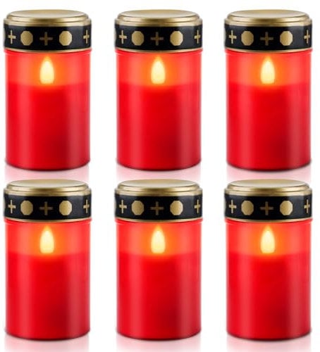Juego de 6 Velas LED para Tumba Exterior, Vela para Cementerios, Luces Funerarias, Lámpara para Tumbas, Vela Led Efecto Llama, 6 Meses de Duración, Funciona con Pilas (pilas no incluidas)