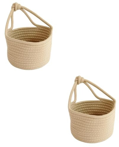 MAGICLULU 2stücke Hängender Aufbewahrungskorb Aus Baumwollseil Runder Organizer Khaki Für Spielzeug Und Kleinigkeiten Für Stilvolles Zuhause Ordentliches Kinderzimmer