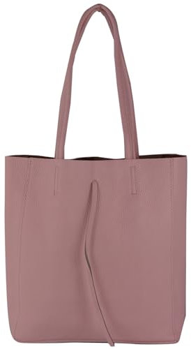 modamoda de - T253 - Ital. Henkeltasche mit Innentasche aus Leder, Farbe:Altrosa