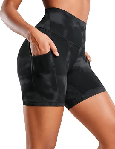CRZ YOGA Butterluxe Radlerhose Taschen 13cm Schwarz-Tiedye 40 | Extrem Weich, Leichte Kompression, Workout, Hohe Taille, für Damen